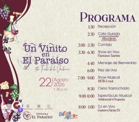 Un Vinito en el Paraíso en Dolores Hidalgo con vinos excepcionales, gastronomía gourmet, música en vivo y vistas espectaculares